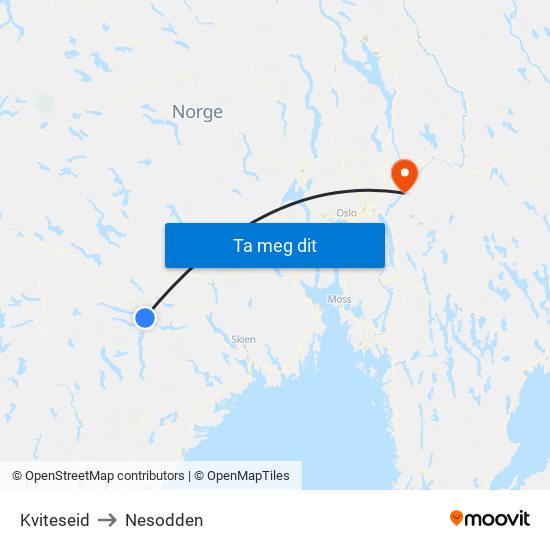 Kviteseid to Nesodden map