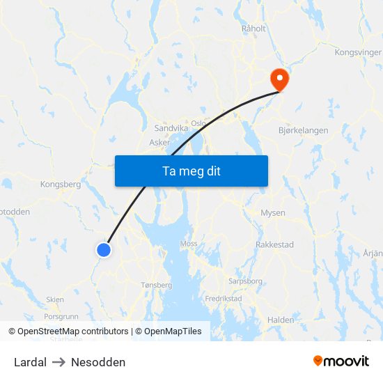 Lardal to Nesodden map