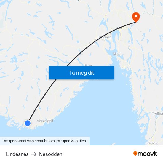 Lindesnes to Nesodden map