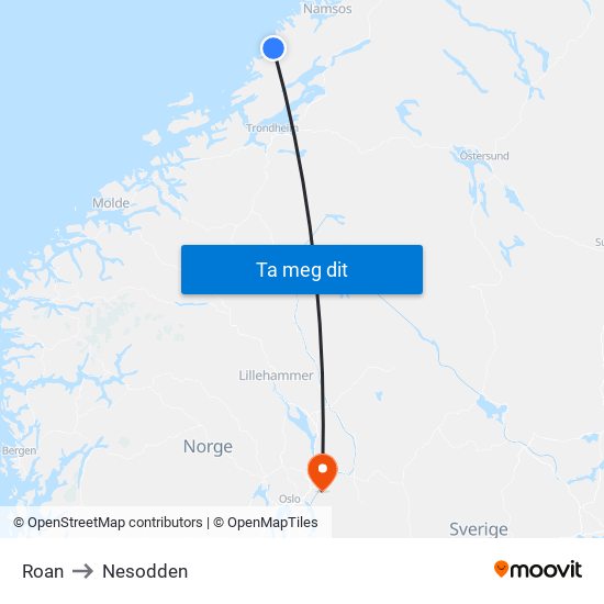 Roan to Nesodden map