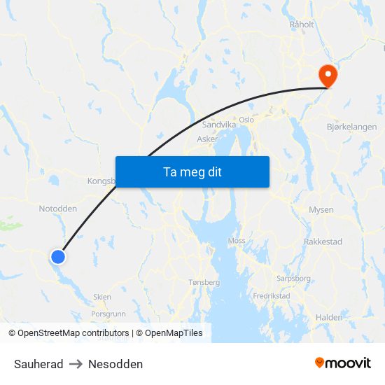Sauherad to Nesodden map