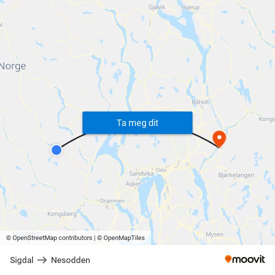 Sigdal to Nesodden map