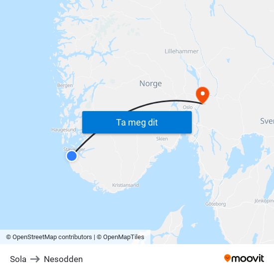 Sola to Nesodden map