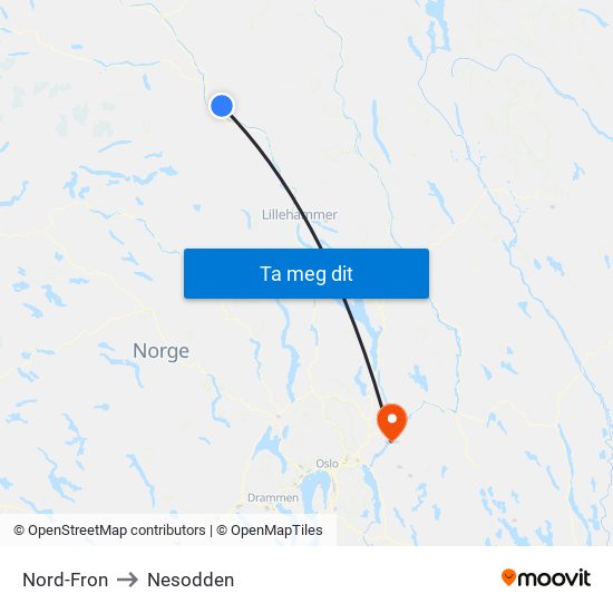 Nord-Fron to Nesodden map