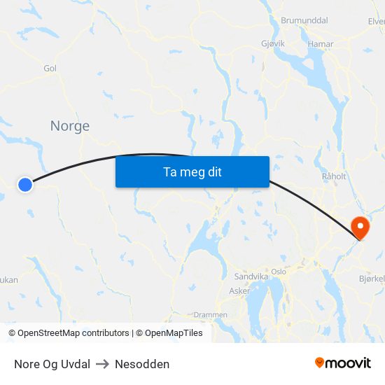 Nore Og Uvdal to Nesodden map