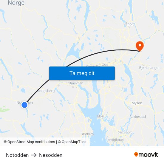 Notodden to Nesodden map