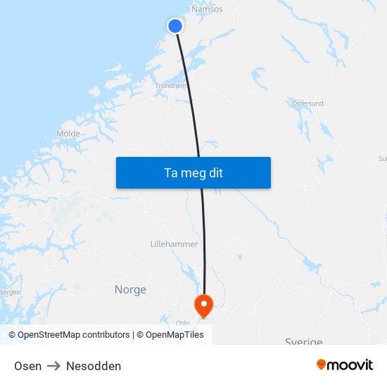 Osen to Nesodden map