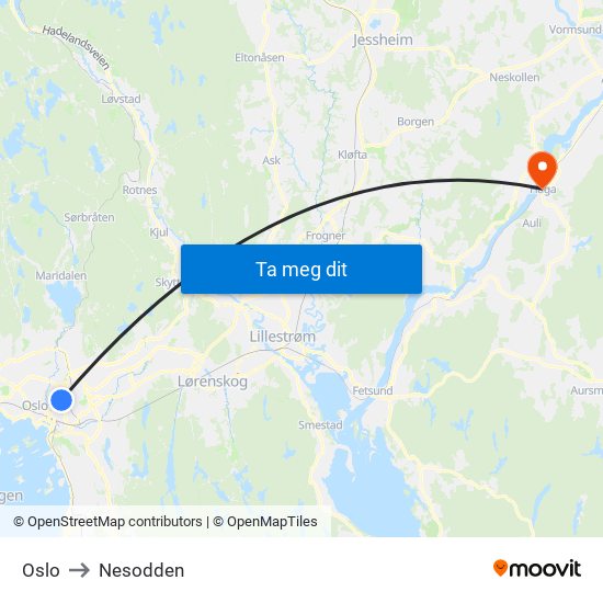 Oslo to Nesodden map