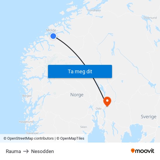 Rauma to Nesodden map