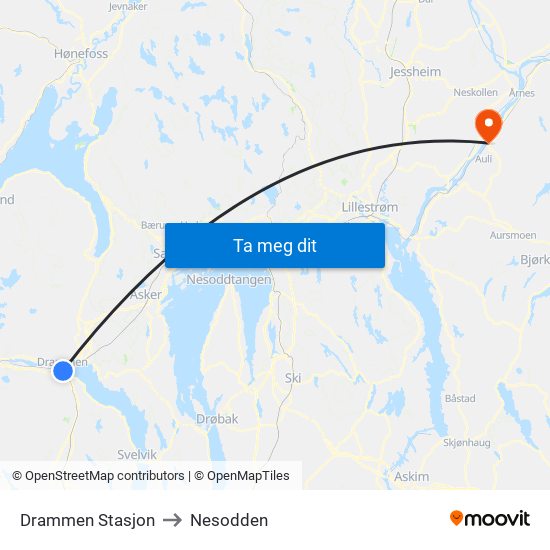 Drammen Stasjon to Nesodden map