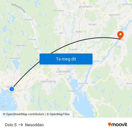 Oslo S to Nesodden map