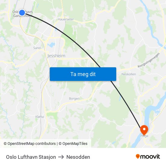 Oslo Lufthavn Stasjon to Nesodden map