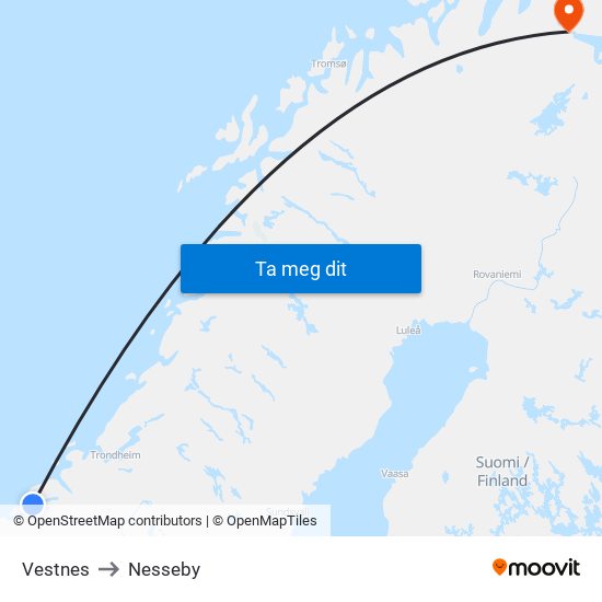 Vestnes to Nesseby map