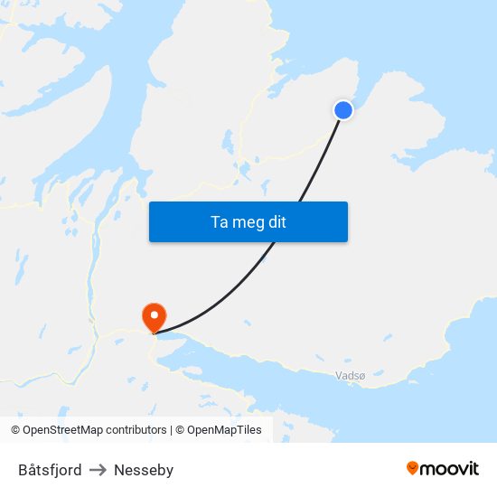 Båtsfjord to Nesseby map