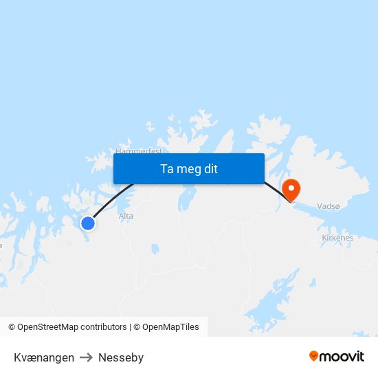 Kvænangen to Nesseby map