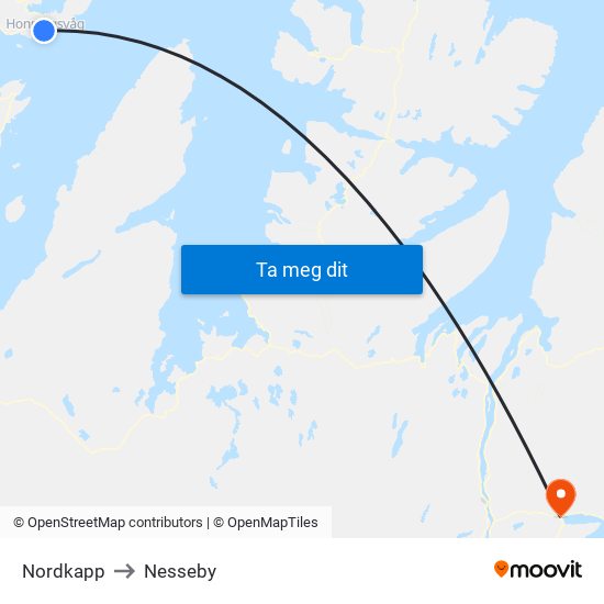 Nordkapp to Nesseby map