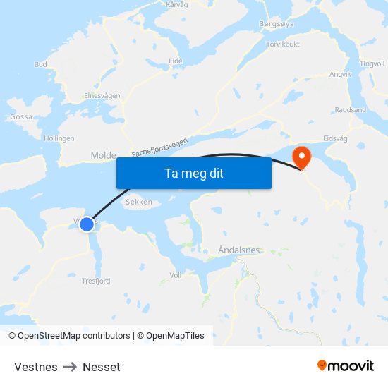 Vestnes to Nesset map