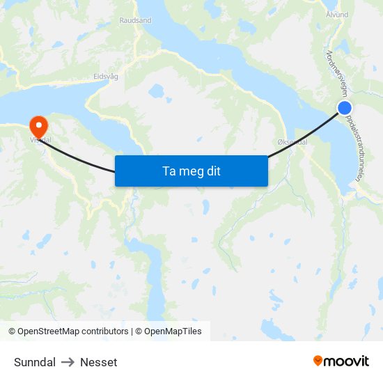 Sunndal to Nesset map