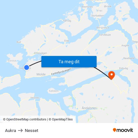Aukra to Nesset map