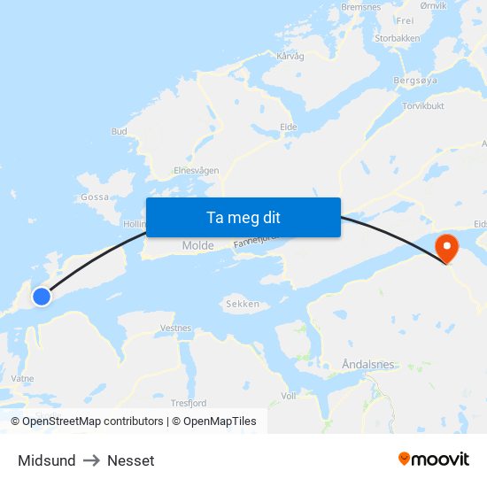 Midsund to Nesset map