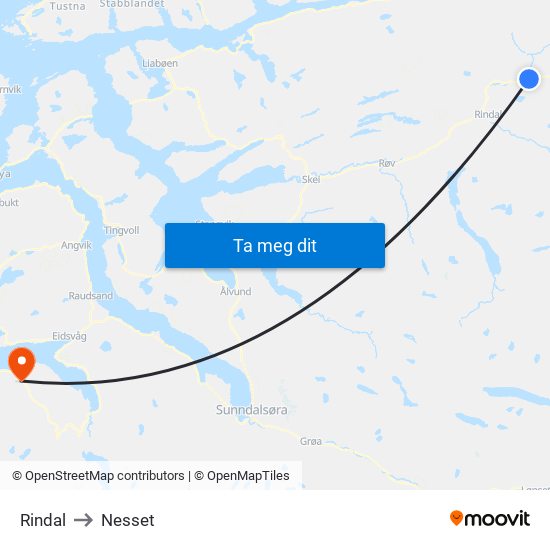 Rindal to Nesset map