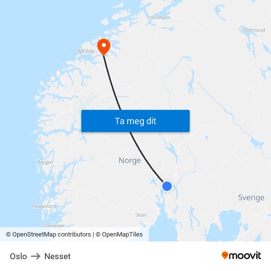 Oslo to Nesset map