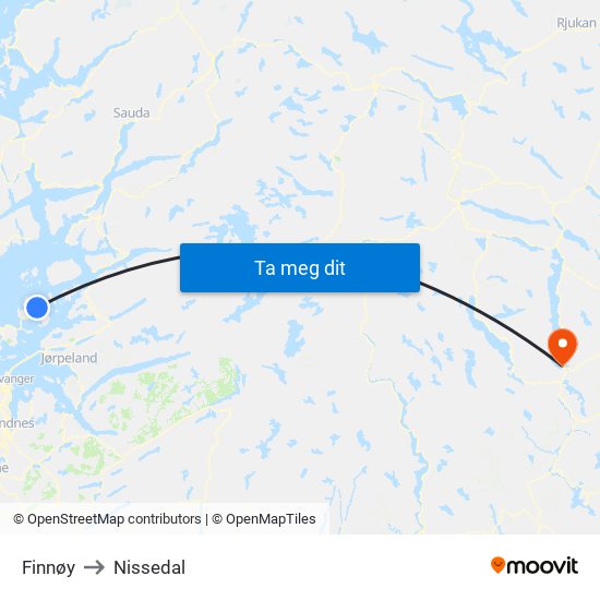 Finnøy to Nissedal map