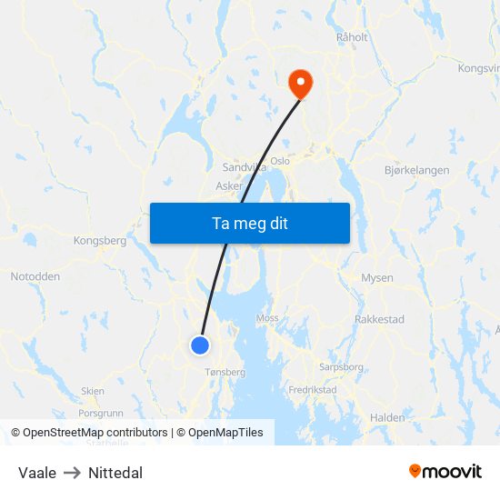 Vaale to Nittedal map