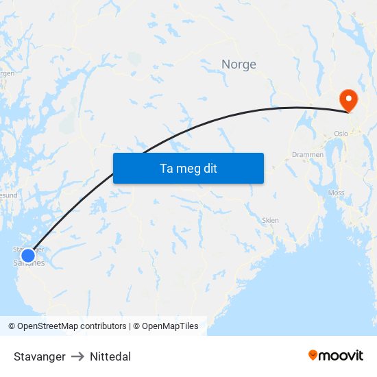 Stavanger to Nittedal map