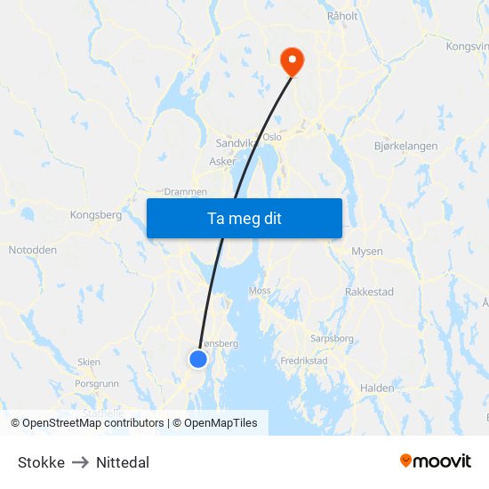 Stokke to Nittedal map