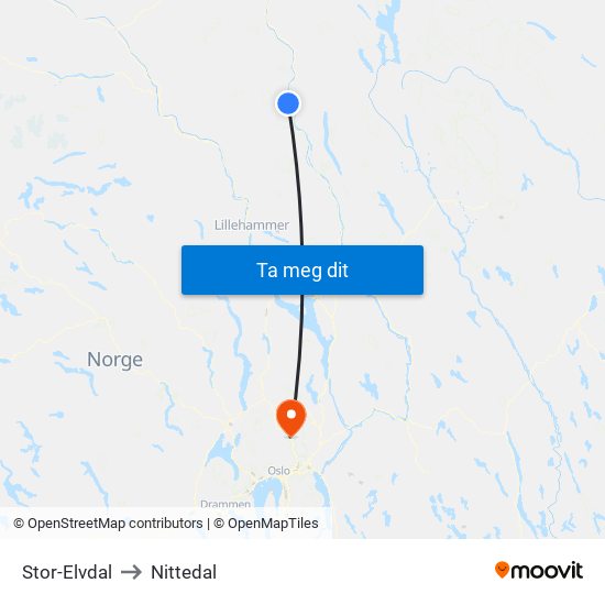 Stor-Elvdal to Nittedal map