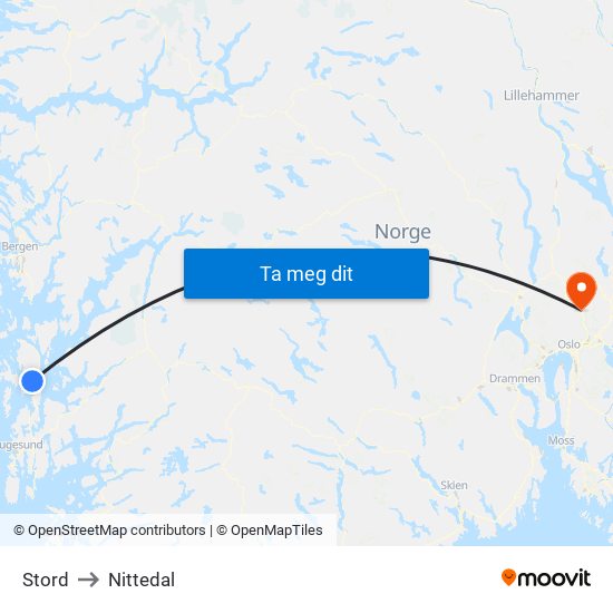 Stord to Nittedal map