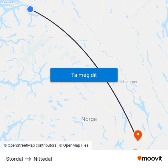 Stordal to Nittedal map