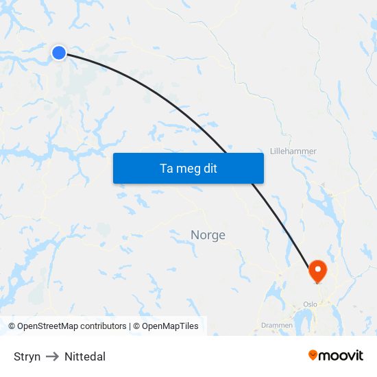 Stryn to Nittedal map