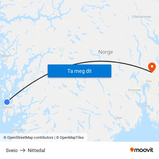 Sveio to Nittedal map