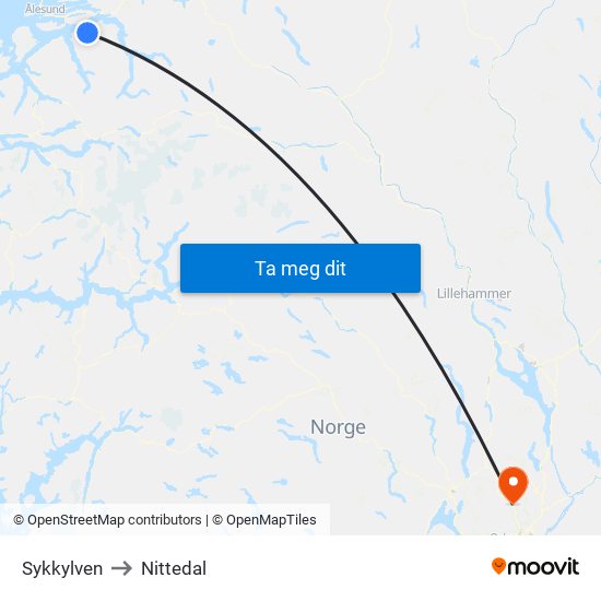 Sykkylven to Nittedal map