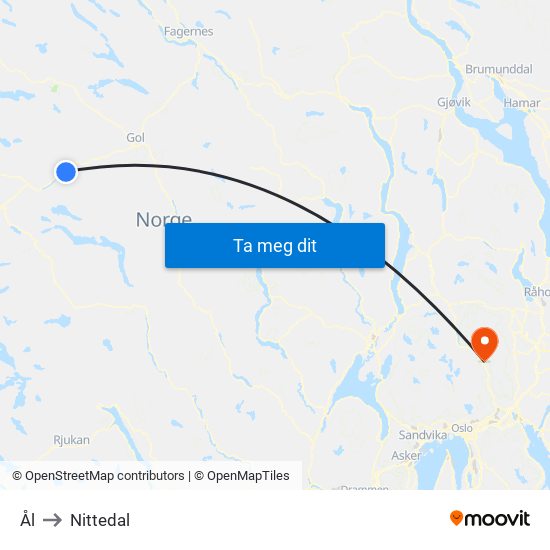 Ål to Nittedal map