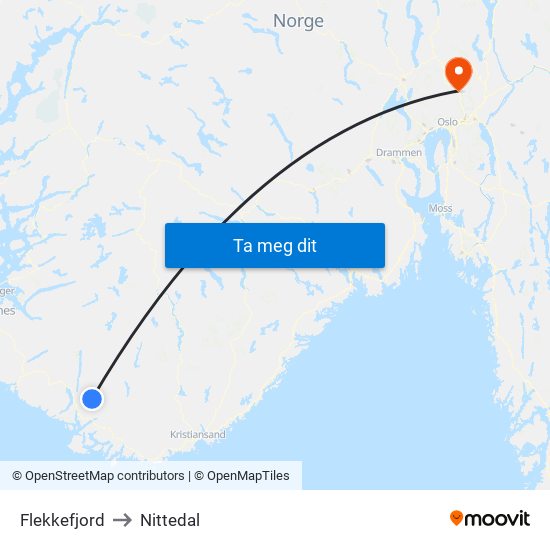 Flekkefjord to Nittedal map