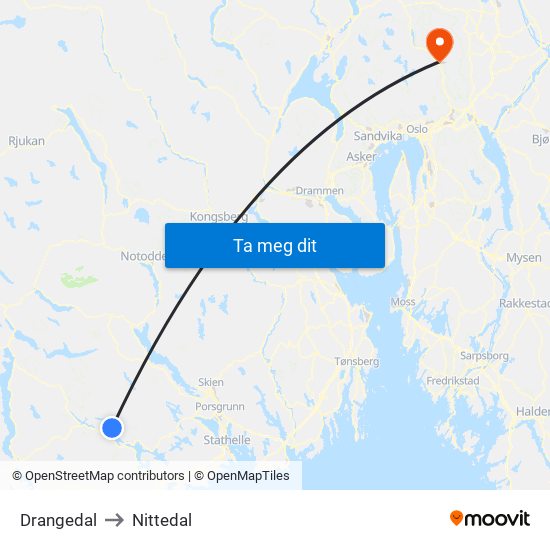 Drangedal to Nittedal map