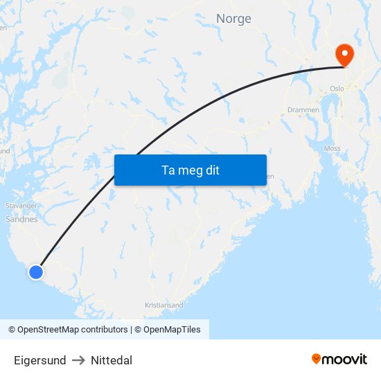 Eigersund to Nittedal map