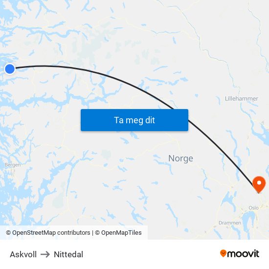 Askvoll to Nittedal map