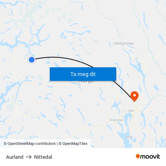 Aurland to Nittedal map