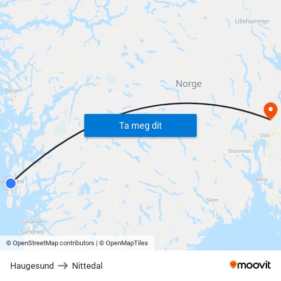 Haugesund to Nittedal map