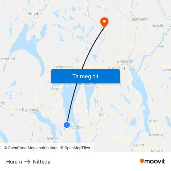 Hurum to Nittedal map