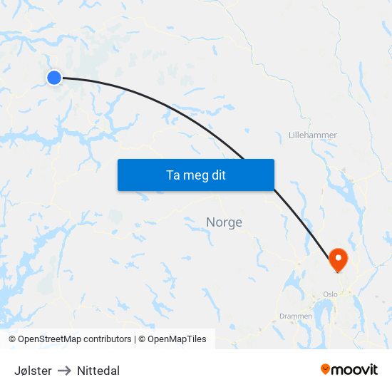 Jølster to Nittedal map