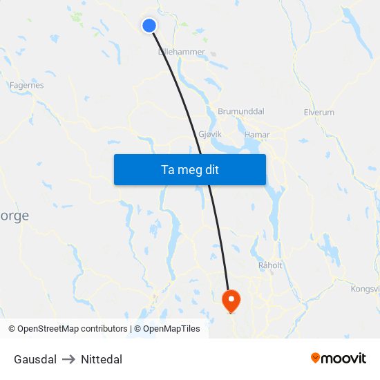 Gausdal to Nittedal map