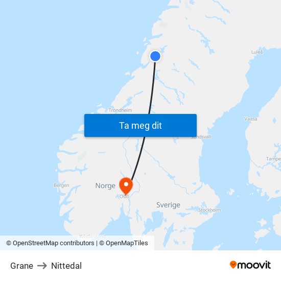 Grane to Nittedal map