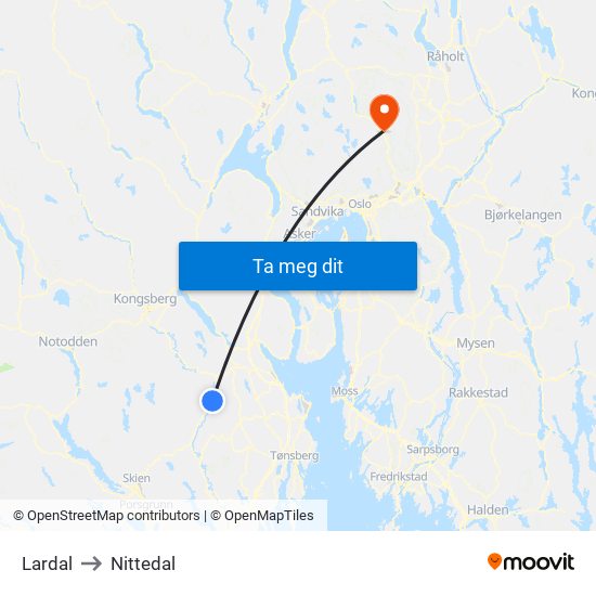 Lardal to Nittedal map