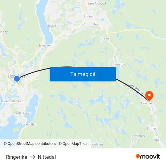 Ringerike to Nittedal map