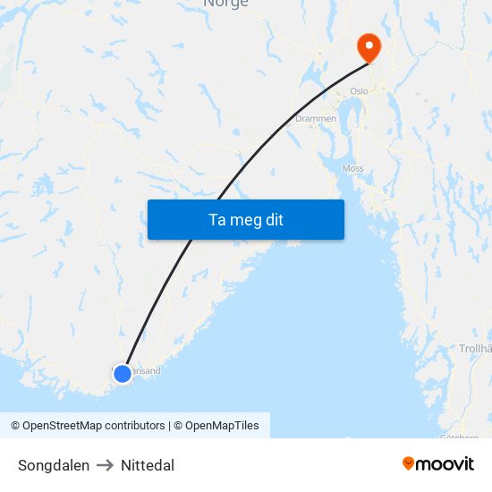 Songdalen to Nittedal map